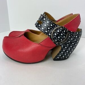 John Fluevog Prepare Mary Jane Size 8 Red & Polka Dot with Original Box